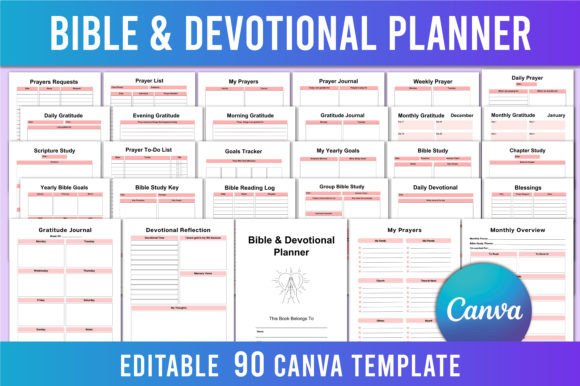 Editable Bible Devotional Planner KDP & Canva
